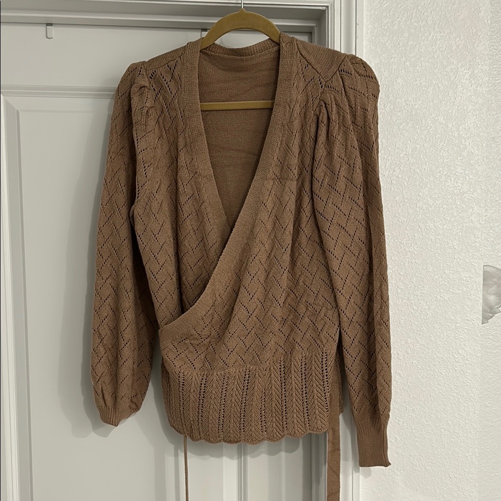 Elegant Brown Wrap Sweater